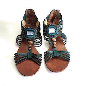 Nine West teal leather embellished gladiator sandals